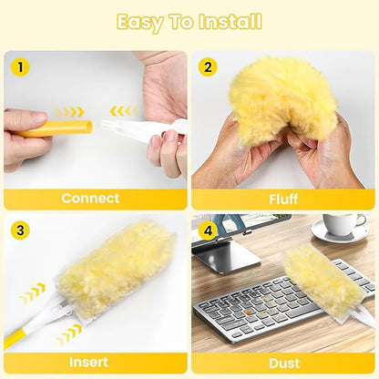 HomeBeyond Heavy Duty Duster Refills, 360° Efficient Duster Kit for Swiffer, 30 Pack & 3 ft Extension Pole, 5X Microfibers Multisurface Dusters for Cleaning Home, Celling Fan, Blinds, Vent & Shelves