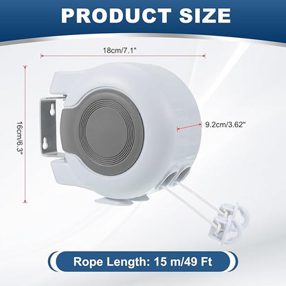 uxcell Retractable Double Clothesline Outdoor Indoor, 49Ft Heavy Duty PVC Clothes Line Retracting Laundry Line with 24 Pcs Clothespins for Wet Dry Clothing, White
