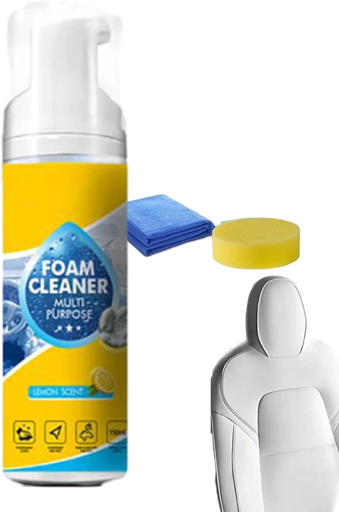 4-in-1 Multi-Enzyme Foam Cleaner 5oz, All-Purpose Deep Cleaning Spray for Car Interior, Kitchen Grease, Bathroom Tiles, Sofa Upholstery (1PC+1*Sponge+Towel)