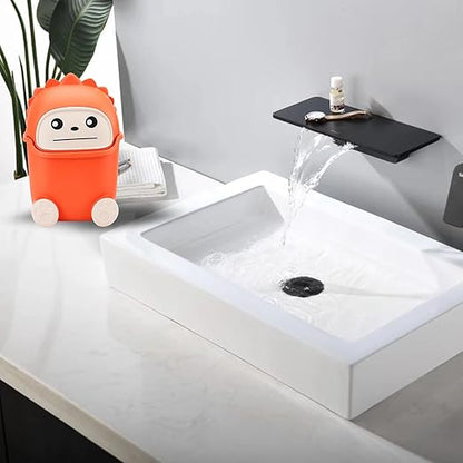 Mini Trash Can with Flip Lid, Cute Monster Desk Trash Garbage Can with 100 Trash Bags, Tiny Wastebasket Trash Can for Car, Home, Office, Kitchen, Tabletop, Bedroom, Bathroom (Orange)