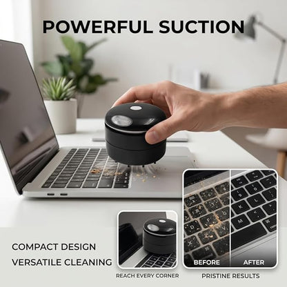 Desktop Vacuum Cleaner, Mini Portable Battery Powered Desktop Dust & Crumbs Sweeper for Keyboard, Desk, Home, Office and Car Cleaning, Black