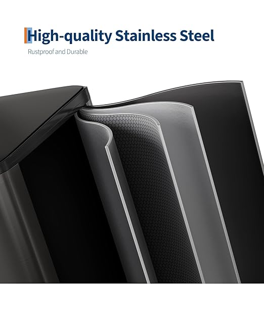 OUTLANE 2 X 8 Gal Stainless Steel Double Trash Can with Lid, Dual Compartment Step-on Kitchen Garbage & Recycle Bin, Metal Waste Bin with Removable PP Buckets, Liner Rim, Matte Black