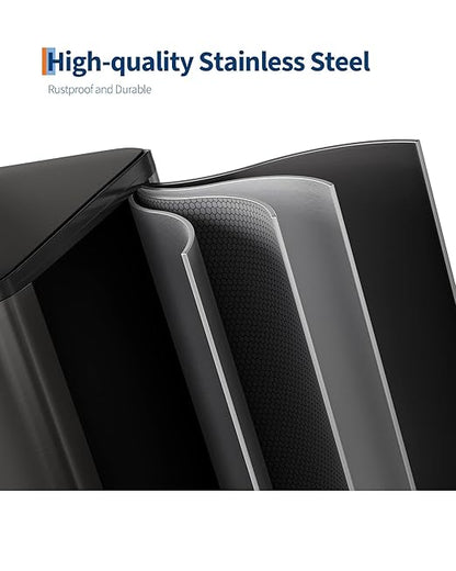 OUTLANE 2 X 8 Gal Stainless Steel Double Trash Can with Lid, Dual Compartment Step-on Kitchen Garbage & Recycle Bin, Metal Waste Bin with Removable PP Buckets, Liner Rim, Matte Black