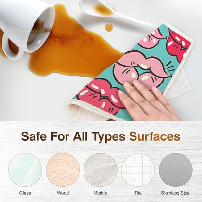 Swedish Dishcloths for Kitchen | 6 Pack Floral Reusable Paper Towels Washable | Swedish Dish Towels | Non-Scratch Cellulose Sponge Cloths | No Odor, Biodegradable Cleaning Cloths, Valentine's Day 3