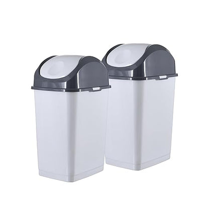 Superio Mini Desktop Trash Can with Swing Top Lid Portable Plastic Garbage Can for Countertop, Desktop, Make up Vanity, Bathroom, Car, Under Sink, Dorm Compact Waste Bin 5 L 1.25 Gal (2, Smoke/Grey)
