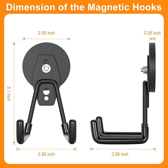 ENUODA Strong Magnetic Hooks Heavy Duty Neodymium Magnetic Tool Holder Magnet Garage Hooks for Hanging Broom, Mop, Power Tool, Toolbox, Shovel, Toolchest, Container, Van, Cabinet, Pegboard, 4 Pack