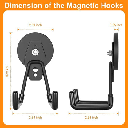 ENUODA Strong Magnetic Hooks Heavy Duty Neodymium Magnetic Tool Holder Magnet Garage Hooks for Hanging Broom, Mop, Power Tool, Toolbox, Shovel, Toolchest, Container, Van, Cabinet, Pegboard, 4 Pack