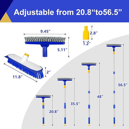 12" Wide Floor Scrub and Grout Brush Set With Long Extendable Handle - Stiff Bristle Heavy Duty Cleaner for Tile, Deck, Garage, Kitchen, Bathroom