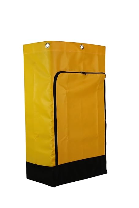 American Supply Replacement Janitorial Cart Bag 10.5"Wx17.5"Dx32" Long Vinyl with 6 Solid Brass Grommets and Front Opening Zipper Color Yellow