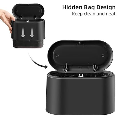 SUBEKYU 0.5 Gal Mini Countertop Trash Can with Lid for Desktop, Small Garbage Can for Office, Tiny Wastebasket, Plastic,Black