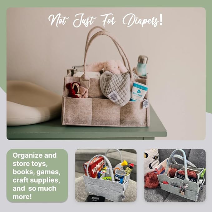 Parker Baby Diaper Caddy - Nursery Storage Bin and Car Organizer for Diapers and Baby Wipes - Gray, Regular