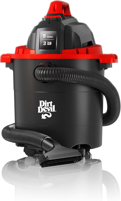 Dirt Devil 5 Gallon Corded Wet Dry Shop Vacuum, Portable, Heavy Duty Vacuum for Garage, Home, Workshop or Vehicle, Compact Design with Versatile Tools, Wet/Dry Shop Vac