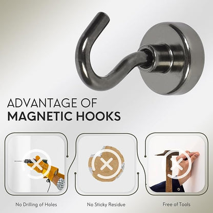 Neosmuk Magnetic Hooks, Heavy Duty 30lb+ Strong Magnet Hook for Cruise Cabins, Cruise Ship Essentials for Hanging, Metal Wall Refrigerator Hangers (Gunmetal, 12 Pack)