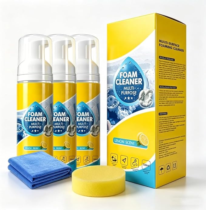 Eadwe Foam No-Rinse Cleaner, 2026 New 4-in-1 Multi-Enzyme Foam Spray Cleaner, All-Purpose Deep Cleaning Spray for Car Interior, Kitchen Grease, Bathroom Tiles, Sofa Upholstery (3Set)