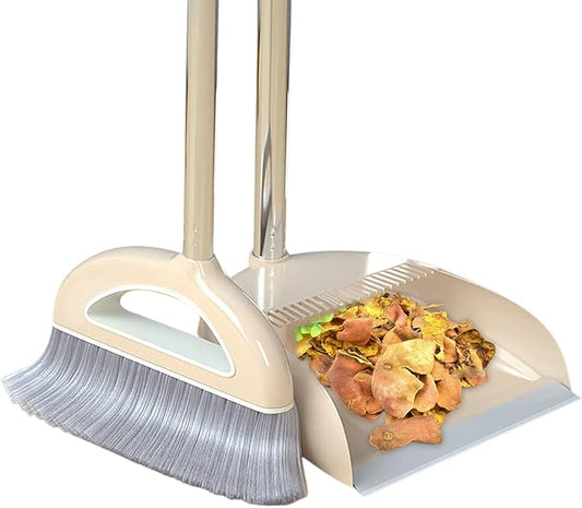 Household Broom Set - Long Handle Broom & Dustpan for Indoor/Outdoor Use, Quick Sweeping for Kitchen, Room, Lobby