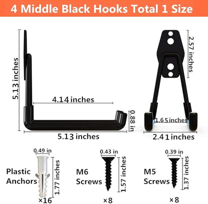 Storage Double Hooks Garage Space Saver Organizer Utility Hanger,Rack Extended Wall Mount Tool Heavy Duty Steel Holder with Anti-Slip Coating, 4 Pack 5.1" Garage Hook