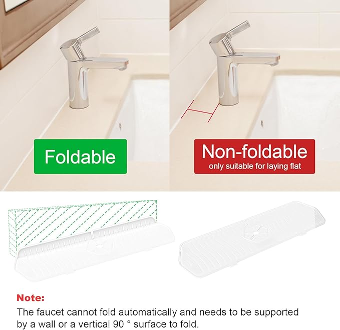 Faucet Guard - 90 Foldable Draining Mat for Kitchen Sink with 2 Drain Ports, White, 17.7"*5.66"