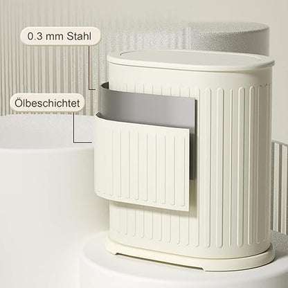 1.6 Gallon Trash Can with Lid, Small Bathroom Trash Can Wastebasket, Slim Garbage Can with Inner Bucket, Press Top Lid Garbage Container Bin for Kitchen, Home, Office, Bedroom, Living Room