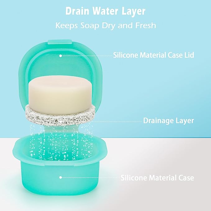 AIDIMMING Shampoo Bar Holder,Travel Soap Case is Perfect for Holding Round Soap, Silicone Soap Bar Container with Drainage Pad, Bar Soap Box with Lid (Green)