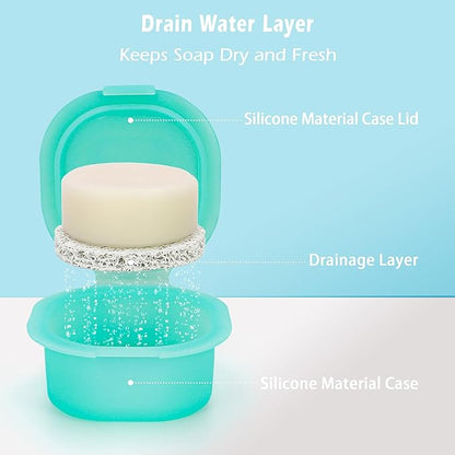 AIDIMMING Shampoo Bar Holder,Travel Soap Case is Perfect for Holding Round Soap, Silicone Soap Bar Container with Drainage Pad, Bar Soap Box with Lid (Green)