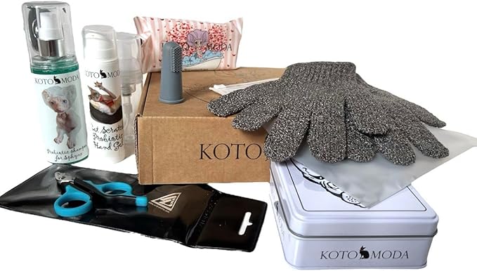 Ultimate Kit for Cats and Small Animals: Unique Care Set for Your pet Probiotic Shampoo for Sphynx and Naked Cats, Wet Wipes, Bathing Gloves, Nail Clippers, Shower caps, Finger Toothbrush
