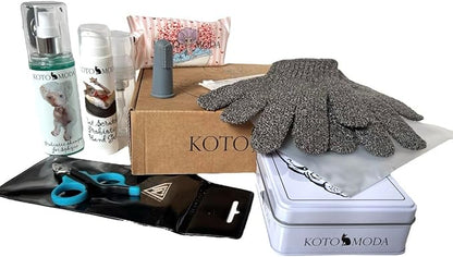 Ultimate Kit for Cats and Small Animals: Unique Care Set for Your pet Probiotic Shampoo for Sphynx and Naked Cats, Wet Wipes, Bathing Gloves, Nail Clippers, Shower caps, Finger Toothbrush