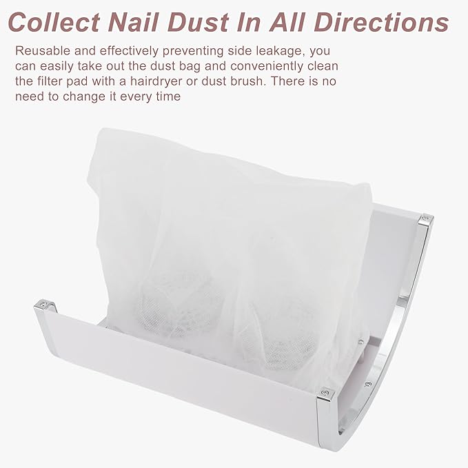 VOCOSTE Nail Dust Collector, 80W Nail Vacuum Dust Collector, Low Noise Nail Fan Dust Collector, Dust Collector Nail Tech for Manicure Acrylic Gel Nails Polishing, with 2 Dust Bag, White