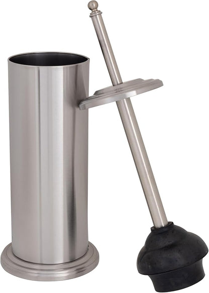 Bath Bliss Bathroom Accessories 3 Piece Trash Can, Plunger & Toilet Brush Combo Bath Set, Stainless Steel Silver (AZ-120001-SS)