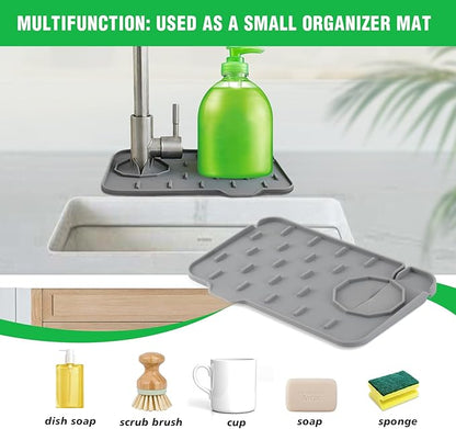 Kitchen Sink Splash Guard, Silicone Faucet Mat, Soap Dish Pad, Sponge Holder Sink Protector Trays, Faucet Handle Drip Catch for Bathroom Kitchen Countertop Gadgets Accessories 8.3 x 5.7 Inch