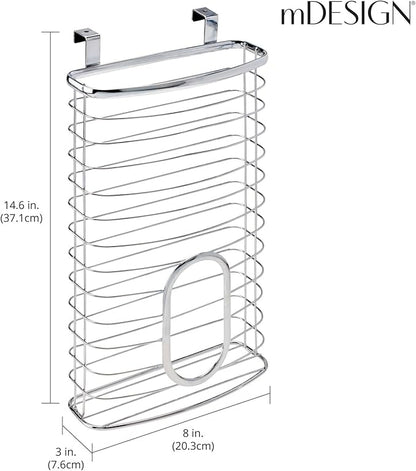mDesign Steel Hanging Cabinet Storage Organizer Holder for Kitchen, Pantry - Holds Plastic, Sandwich, Garbage, Grocery and Trash Bags; Wrap, Foil, Pack - Spira Collection - Chrome