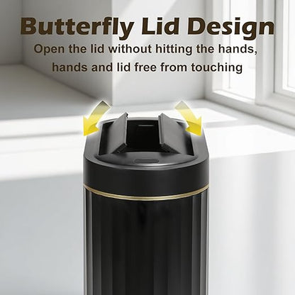 SYNCVIBE Bathroom Trash Can with Lid Butterfly 2 Gallon Sensor Trash can, IPX5 Waterproof Garbage Can, Automatic Slim Trash Bin, Under-Counter Wastebasket Bathroom Decor for Kitchen, Black Gold