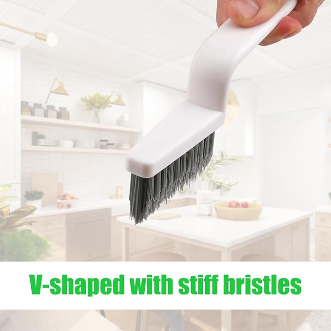 NQEUEPN 4pcs Grout Cleaner Brushes, V Shape Hard Bristle Crevice Stiff Cleaning Brush Grout Scrubber Shower Scrub Tool for Tile Floors, Tracks, Door Groove, Bathroom Gap, Kitchen, Window