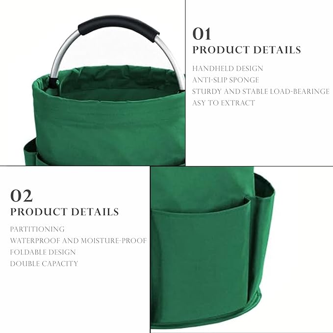 Cleaning Caddy with Handle,Cleaning Supplies 17L Foldable Storage Basket,Portable Multi Bucket Organiser Mop Bucket for Home Garden (Green)-11 x 11inches