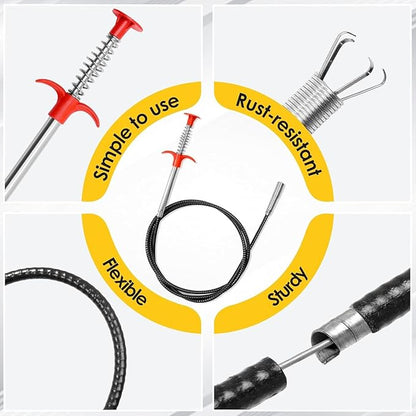 61" Drain Snake with Grabber Claw, Flexible Grabber Tool for Hair Clogs, Plumbing Auger for Sink, Tub, and Pipe Clog Remover