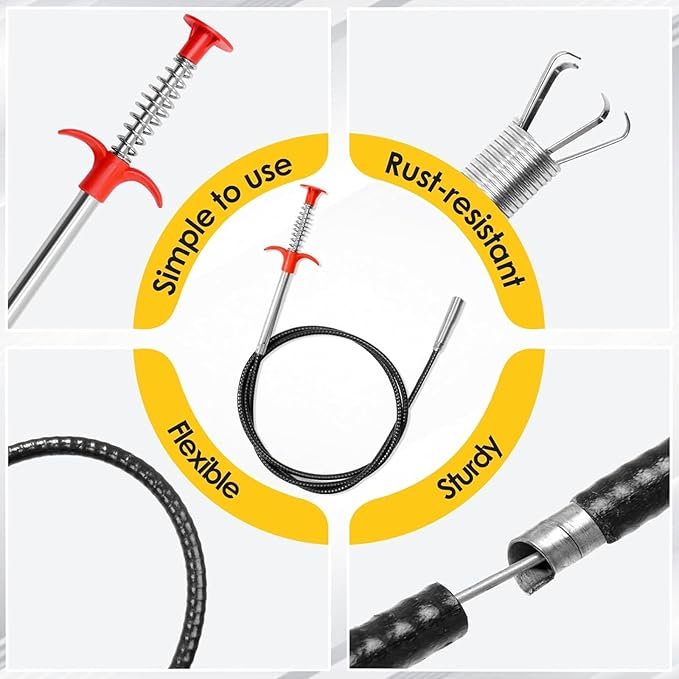 118" Flexible Grabber Claw Tool Reacher, Drain Snake Hair Drain Clog Remover Tool with 4 Claws Bendable Hose for Litter Pick, Home and Kitchen Sink, Drains, Toilet