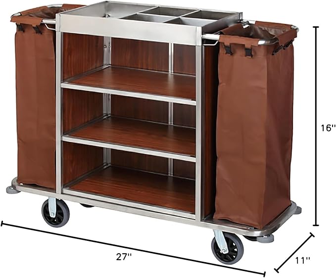 Replacement Janitorial Cart Bag, High Capacity Waterproof Thickened Housekeeping Commercial Janitorial Cleaning Cart Bag with 8 Strong Buckle - 15 x 11 x 33 inches (26 Gallon)