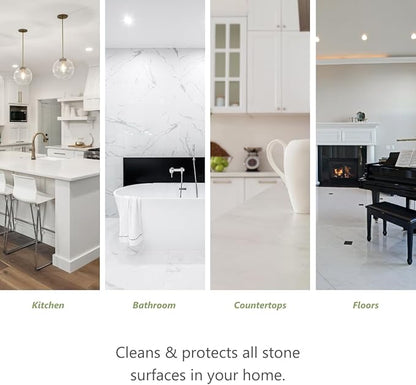 MORE Stone & Quartz Cleaner + Protector - Granite, Quartz & Marble Cleaner - For Kitchen & Bathroom Countertops - Water-Based Surface Spray - Peppermint-Thyme Essential Oil - Pint + Gallon Bundle