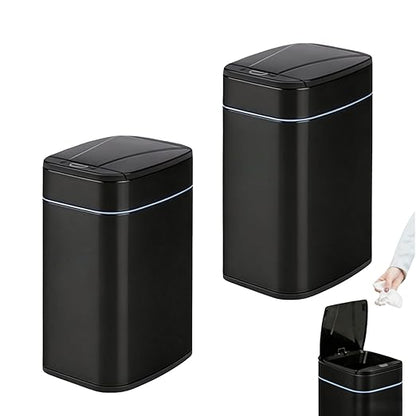 Garbage Can with Lid, Intelligent Sensor Opening and Closing, Small Garbage Can for Living Room, Bedroom, Kitchen and Bathroom (2, Square Black)