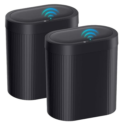 jinligogo 2 Pack 5 Gallon Bathroom Trash Can with Lid, Automatic Motion Sensor Black Trash Can, Touchless Slim Waterproof Garbage Bin for Kitchen, Bedroom, Office, and Bathroom