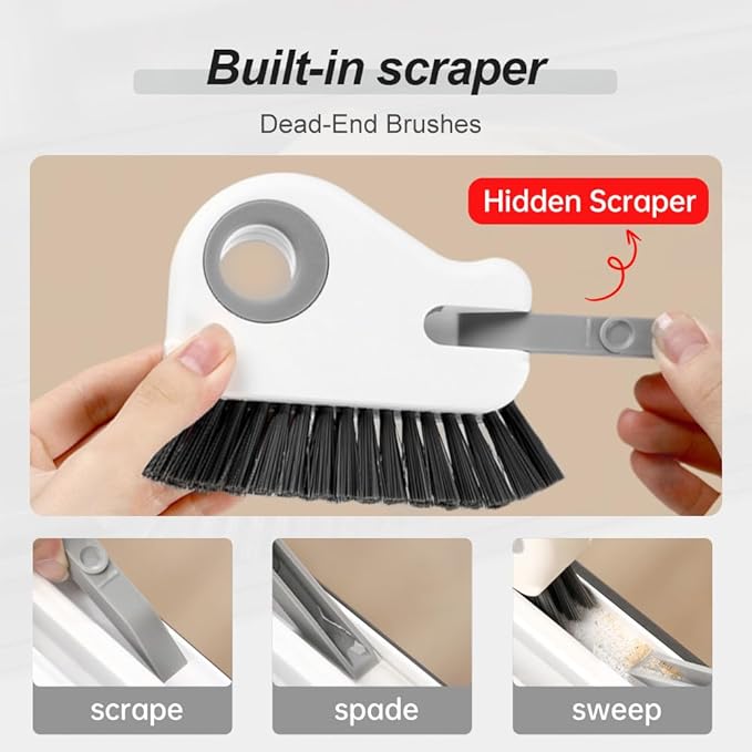 2 in 1 Groove Cleaning Brush Window Track Cleaning Tools, 2026 New Multipurpose Hard Bristle Crevice Cleaning Brush with Hidden Scraper for Sliding Door Track, Window Sill, Window Seal (Orange-2PCS)