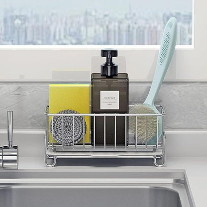 Kitchen Countertop Sponge Holder, SUS 304 Stainless Steel Dish SoapOrganizer, Basket for Cleaning and Scrub Tool, Kitchen Sink Brush Caddy Holder