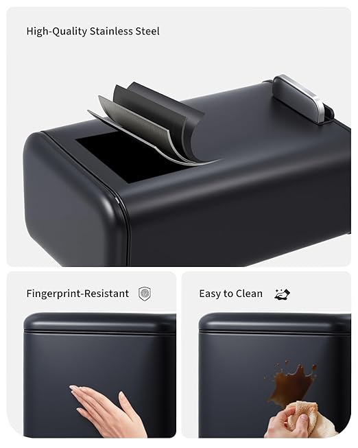 OUTLANE Bathroom Trash Can with Lid Soft Close, Step Pedal, 30 Liter / 8 Gallon Kitchen Trash Can,Stainless Steel Trash Bin for Bedroom, Office, Kitchen, Black