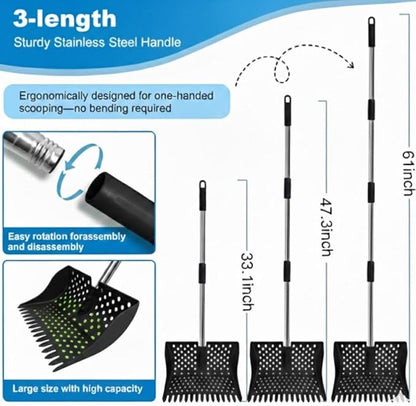 2-in-1 Chicken Poop Scooper for Coop Cleaning – Chicken Coop Scoop & Rake for Sand, Includes Gloves and Waste Bag – Ideal for Chicken Coops & Small Farm Animals (Black)