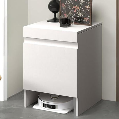 Robot Vacuum Stand Cabinet,Storage Cabinet with Doors for Robot Vacuum Cleaner,End Side Table for Home Office,Wood Freestanding Rack for Living Room Home Office Kitchen(White)