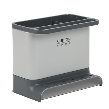 Gibson Home Ledgebrook Sink Caddy with Metal Panel, Metal Sponge Holder for Kitchen Sink, Countertop Organizer and Storage Essentials with Drain Board