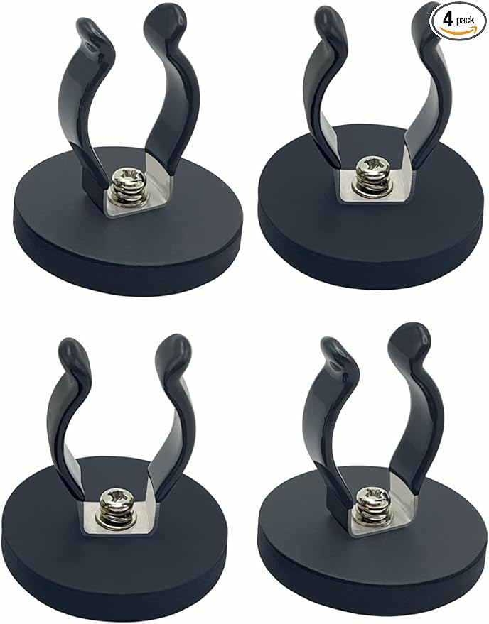 Magnetic Flashlight Holder - Quick Release Magnet Hooks Anti-Slip Magnetic Mount for Laundry Garage Shed Kitchen Basement Outdoor Tools Storage (Black-4 Pack)
