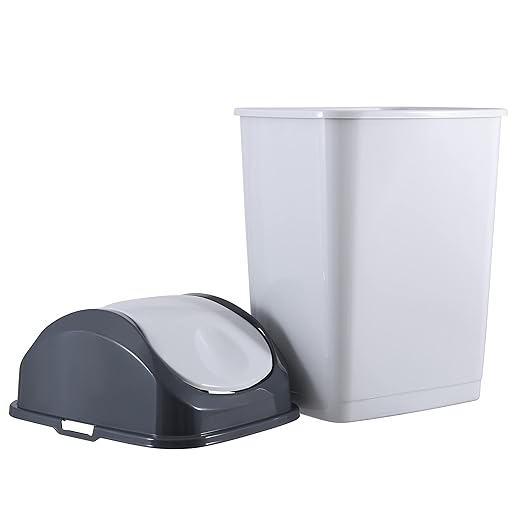 Superio Kitchen Trash Can with Swing Top Lid 9 Gallon Slim Waste Bin 37 Qt Sturdy Plastic Garbage Can Medium Recycling Bin for Office, Bathroom, Under Counter, Dorm, Bedroom (Smoke White/Grey, 2)