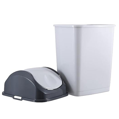 Superio Kitchen Trash Can with Swing Top Lid 9 Gallon Slim Waste Bin 37 Qt Sturdy Plastic Garbage Can Medium Recycling Bin for Office, Bathroom, Under Counter, Dorm, Bedroom (Smoke White/Grey, 2)
