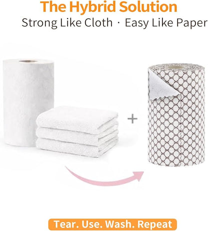 Microfiber Cleaning Cloth Roll, 50 Tear-Away Sheets, Reusable & Washable, Lint-Free, Non-Scratch, Highly Absorbent Cleaning Cloths for Kitchen, Home, Car & Windows, White Waffle, 12 x 12 in