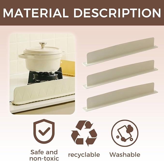 3 Pcs Silicone Sink Splash Guard for Kitchen Sink, Non-Slip Strong Suction Splash Protector, Durable & Easy Clean Splash Guard for Sink, Dishwasher Safe, 16 inch (Cream White)